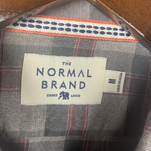The Normal Brand Shirt Mens Medium Gray Red Plaid Button Flannel Cotton - Picture 5 of 14